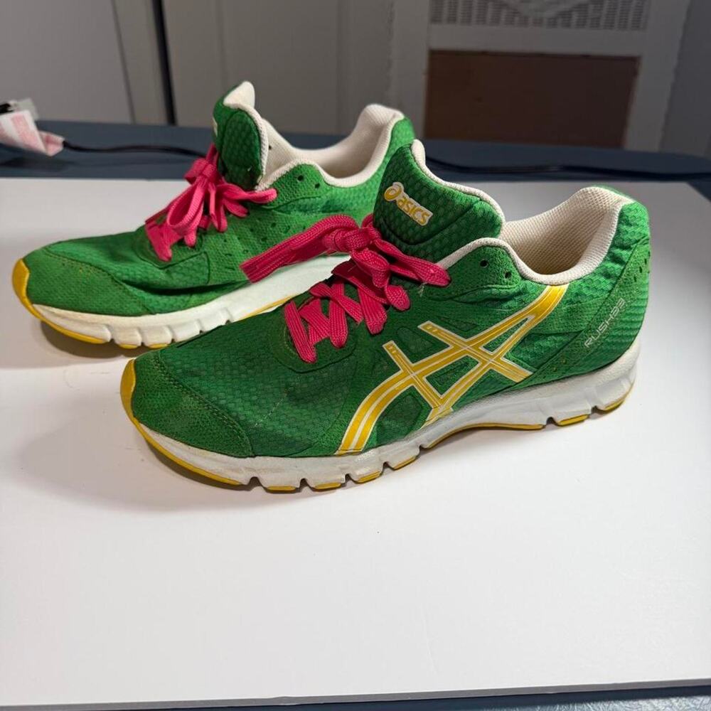 Asics Rush 33 Womens Running Shoes T1H2N Size 7.5 Green Yellow Pink Laces SZ 7.5